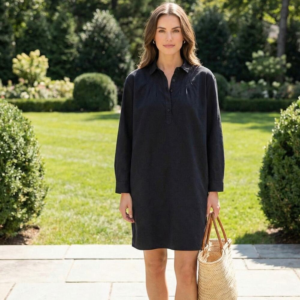 POMANDER Place Tuckernuck Women's 1/2 button short dress in black cotton size XL